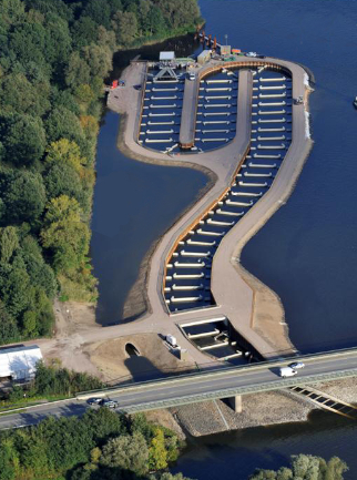 Double slot fish pass at the weir Geesthacht at the river Elbe